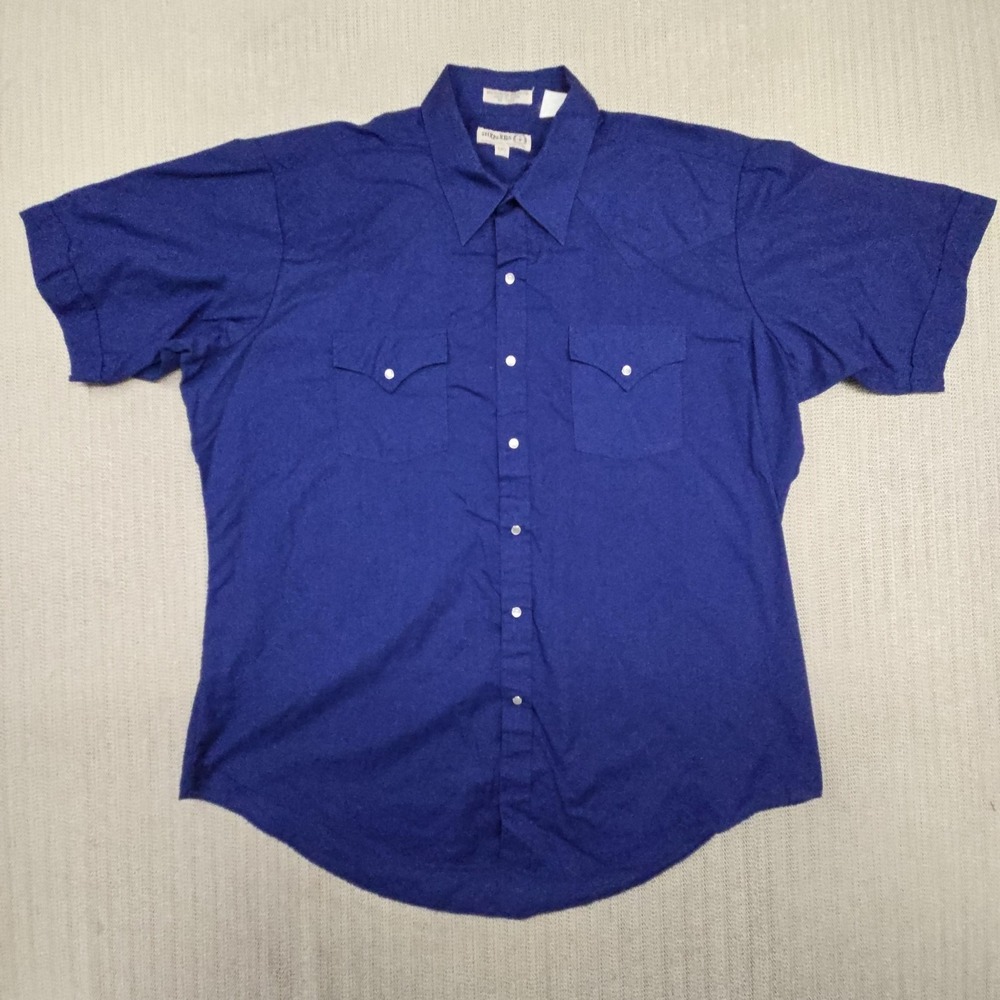 Sheplers Shirt Mens XL Blue Solid Western Pearl Snap Short Sleeve Pockets